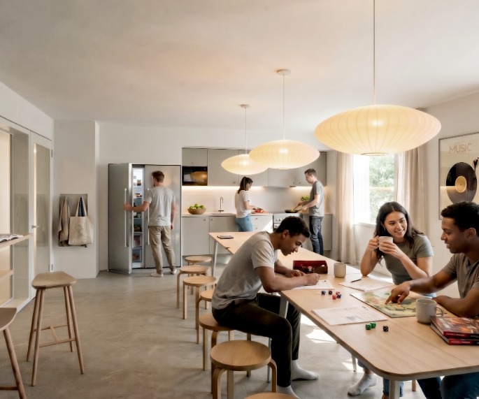 Student housing at Nova Livong in Vejle, common room