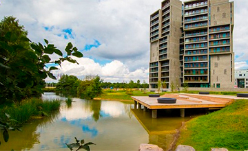 Billedet viser Campus Kollegiet set fra fællesarealerne.