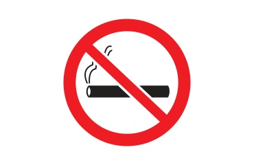 Forbudsskilt med cigaret og rød overstreget cirkel.